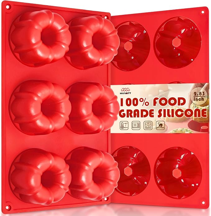 HKNMTT 2Pcs Mini Fluted Cake Pans 6-Cavity Non Stick Buntz Pan BPA Free | Food-Grade Silicone, Oven Safe, Easy Release, for Baking Cakes, Jelly, Brownie