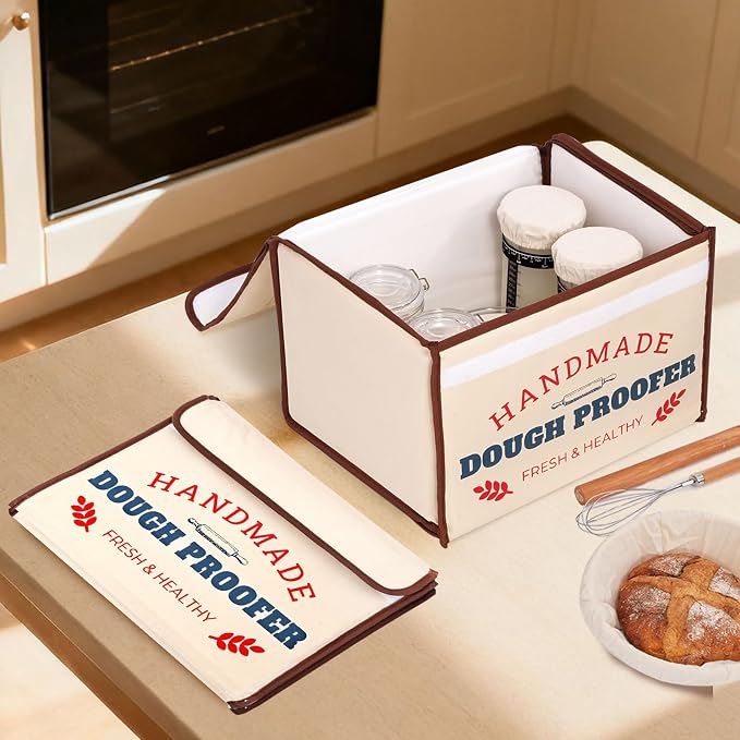 Bread Proofing Box with Heater 50-130°F 3-Sided Heat 24H Timer | Foldable heated fermentation box maintains 50-130°F with 3-sided heat for sourdough starter, pizza dough, yogurt and more