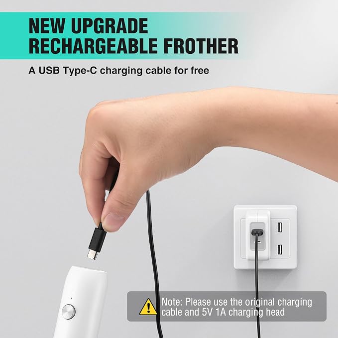 HAUSHOF Handheld Rechargeable Milk Frother Wand, Electric Coffee Mixer | Portable Coffee Frother, Detachable Stainless Steel Whisk, Drink Mixer for Matcha, Latte, Cappuccino, No Stand, White