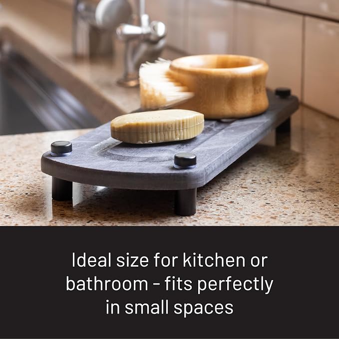 Premium Sink Caddy – Water-Absorbing Diatomaceous Earth Tray for Sink, Elevated Stainless Steel Feet, Non-Toxic, Fast-Drying, Kitchen or Bathroom