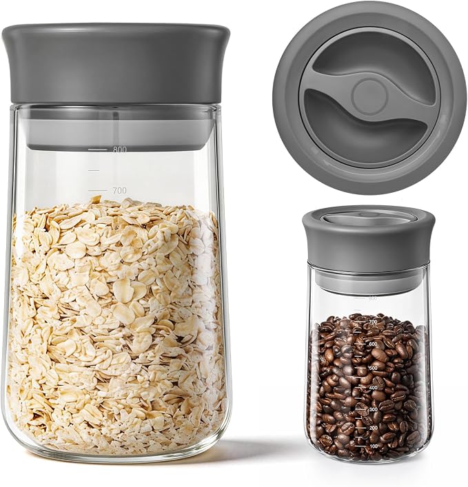 27oz Glass Jar with Airtight Twist-Seal Lid for Coffee Beans | Clear Borosilicate Mason Jar With Scale, Wide Mouth, Easy-Clean/Open, Twist-to-Lock Freshness for Coffee, Tea, Nut, Dry Goods