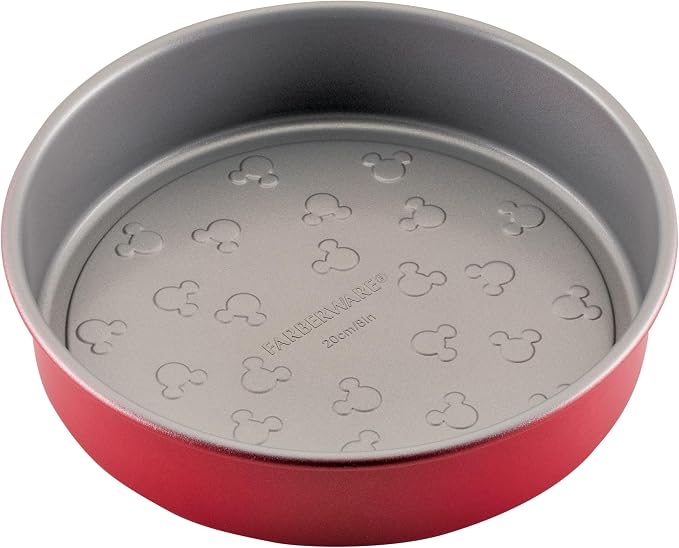 Farberware Disney Bake with Mickey Mouse Nonstick Baking Pan/Cake Pan, 8 Inch Round Non Stick Bakeware Pan - Red and Gray