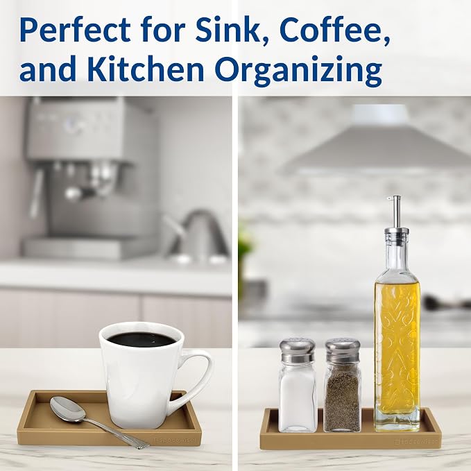 Countertop & Vanity Silicone Tray - Small 7.7" Kitchen Soap Tray | Kitchen Sink Soap Tray, Dish Soap Tray for Kitchen Counter, Bathroom Tray, Silicone Soap Dispenser Tray & Sponge Holder