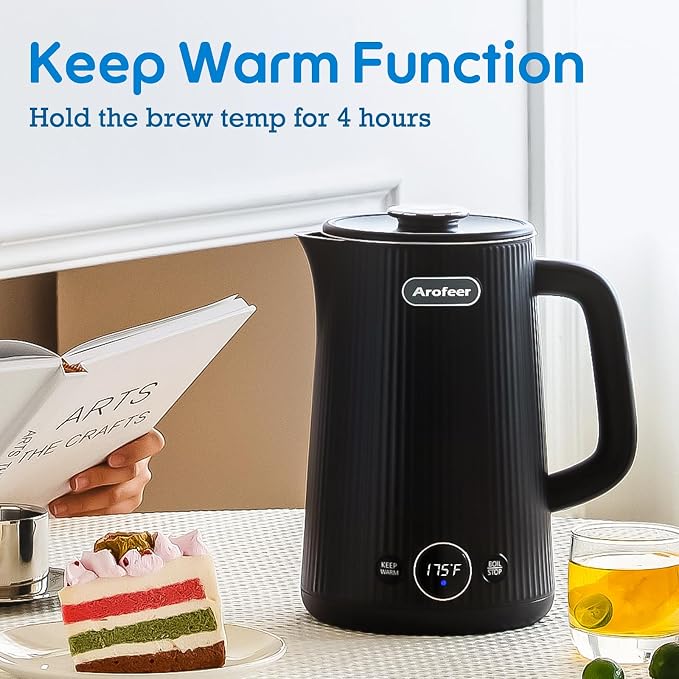 Arofeer® Electric Kettle Temperature Control, 1.7L Stainless Steel Electric Tea Kettle with LED Display, 5 Presets, 4-Hour Keep Warm, Fast Boil Hot Water Kettle for Tea, Coffee & Oatmeal, Black