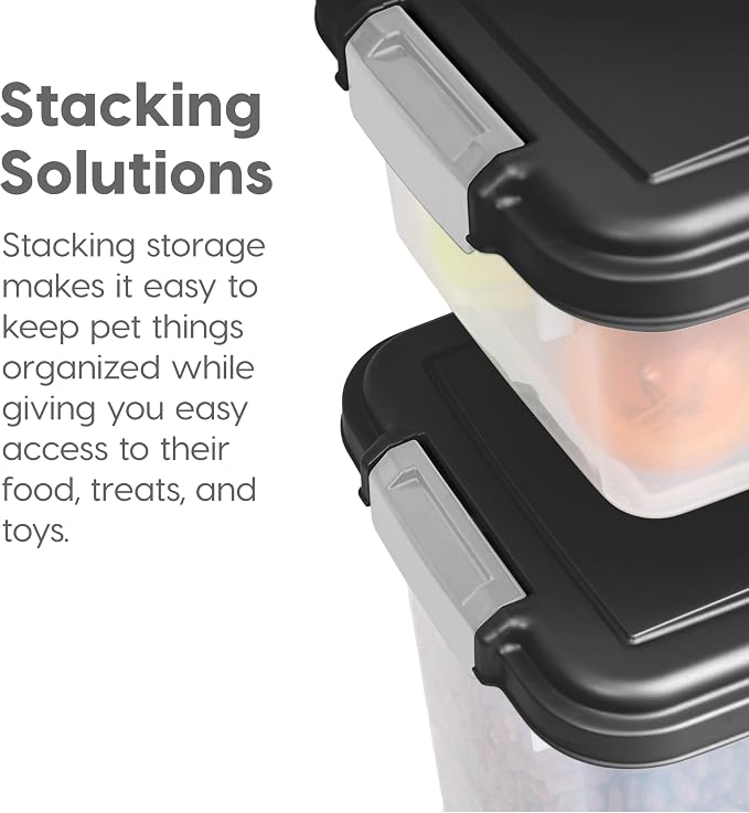 IRIS USA Dog Food Storage Container 30 lb + 11lb Airtight Combo, Stackable Pet Food Storage Bin with Wheels for Cat Dog Food, BPA Free, Made in USA, Black | Stackable Pet Food Plastic Storage Bins with Wheels for Cat and Dog Food, Made in USA