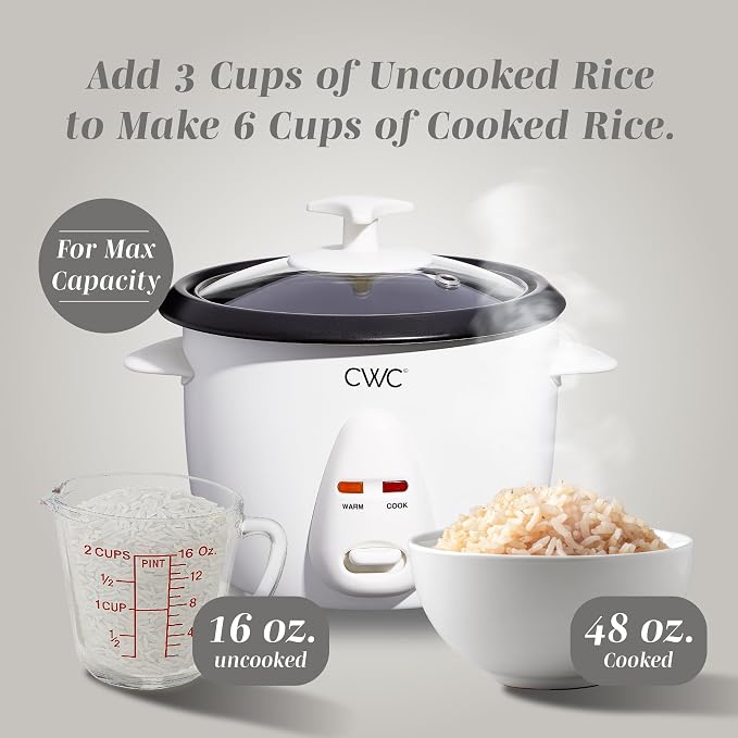 COOK WITH COLOR 6 Cup Rice Cooker 300W - Effortless Cooking and Perfectly, Cooks 3 Cups of Raw Rice for 6 Cups of Cooked Rice, Cream