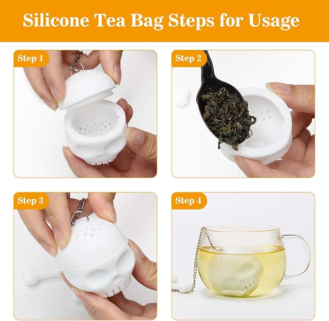 Coolrunner 2 pcs Silicone Tea Bones Skull Tea Infuser Filter | Diffuser Loose Leaf Leaves Silicone Tea Strainer