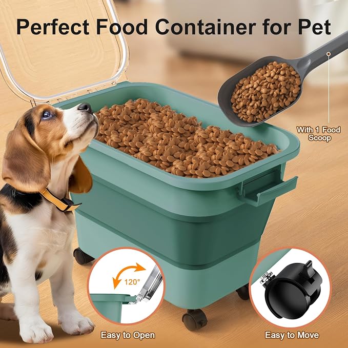 Dog Food Storage Container, 15-23 Lbs Collapsible Dog Food Container with Transparent Airtight Lid, Wheels and Scoop, Travel Pet Food Storage Container for Cat, Dog and Bird, Keep Dry Food Fresh