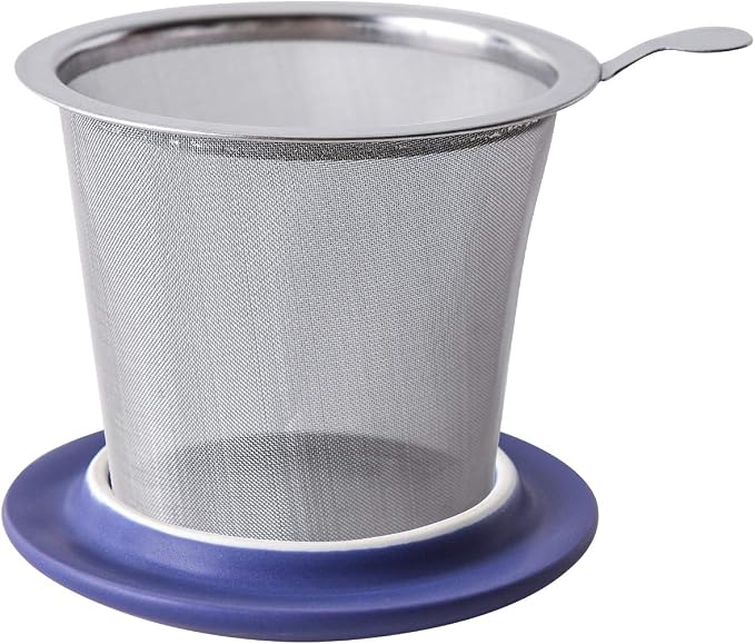 Yundu 12 OZ Matte Deep Purple Ceramics Teacup with Infuser and Lid, Mug with Lid for Steeping - Stainless Steel Infuser for Loose Leaf Tea, Home Office Gift for Tea Lovers