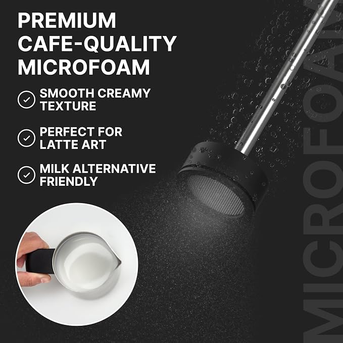 Subminimal NanoFoamer Milk Foamer - Rechargeable Handheld Frother - White | Waterproof frother with rechargeable lithium battery, microfoamed milk in 30 seconds, barista-style coffee drinks at home
