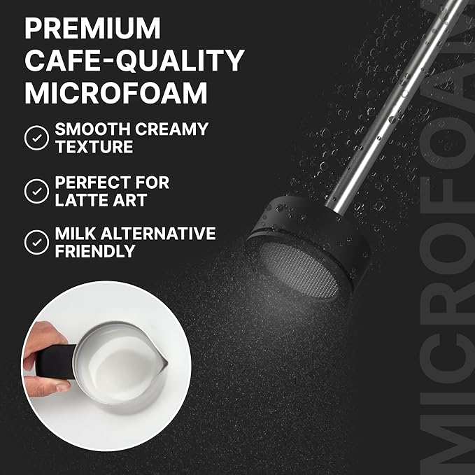 Subminimal NanoFoamer Lithium Performance Milk Foamer | USB-C Rechargeable, IP4 Waterproof, Dual-Speed, Stainless Steel | Premium Microfoamed Milk in 30 Seconds, Barista-Style Coffee Drinks at Home | Waterproof frother with rechargeable lithium battery...