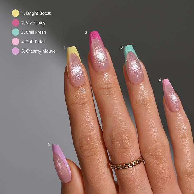 BTArtboxnails XCOATTIPS Pastel French Tip Press On Nails, L Coffin, Cat Eye | Lamp-Curable 4-Week Wear, Salon Quality Value at Home, Natural Nail Look, Easy-to-Apply for Beginners, 160ct Nail Tips Only