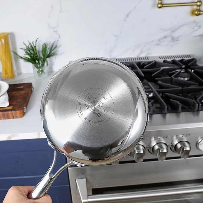 KEAWELL K3 Premium Tri-Ply Fully Clad Saucepan with Lid (2-Qt) | Tri-Ply Fully Clad Stainless Steel Saucepan; Small Pot with Lid; Even Heating; Induction and Oven Safe; For All Stovetops