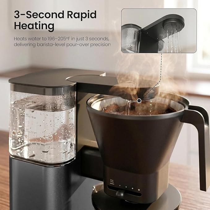Kismile SCA-Certified 8-Cup Drip Coffee Maker with Pour-Over Control | 3-Second Heating at 197–205°F, Adjustable Flow, Removable 1.25L Water Tank, 20-Min Cold Brew and 40-Min Keep Warm