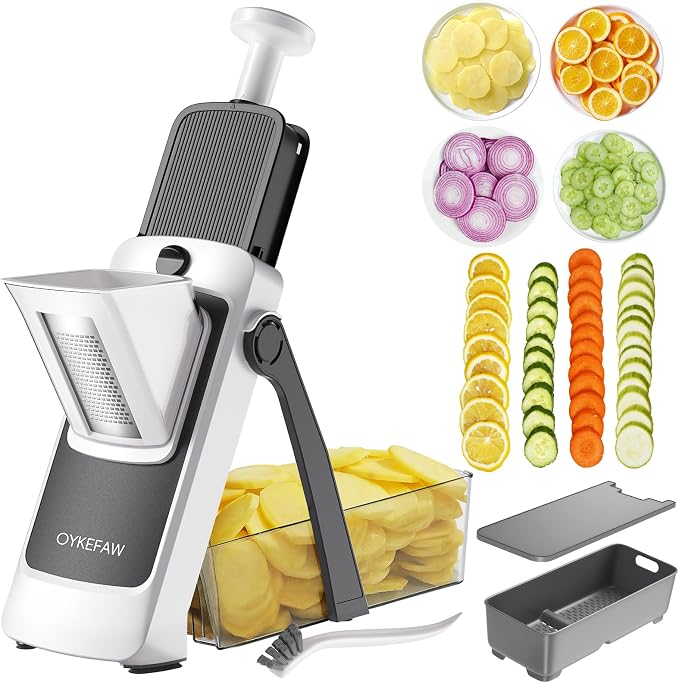 4th Gen Safe Mandoline Slicer For Kitchen, AdjustableThickness 0.1-8 Mm | Potato Slicer for Chips, 6 in 1 Vegetable slicer with Thickness Adjuster, Faster Kitchen Slicer for Meal Prep (Only Slice)