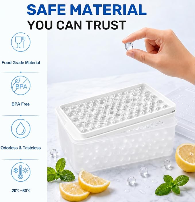 Mini Ice Cube Trays with Lid & Bin, Tiny Pebble Ice Balls for Coffee | Make 416 Mini Ice Balls with 4 Trays, Easy Release, Stackable, Scoop Included, for Iced Coffee, Drinks and Daily Use