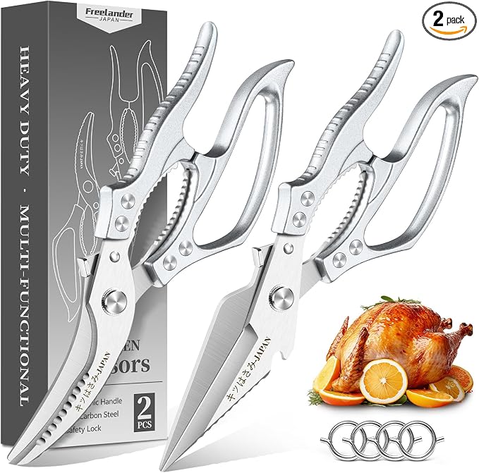 Freelander Kitchen Scissors Set - All Purpose Heavy Duty Poultry Shears | Japanese Kitchen Shears for Food, Chicken, Meat, Fish, Vegetables, Ergonomic Non-Slip Handle, Gifts for Women Men