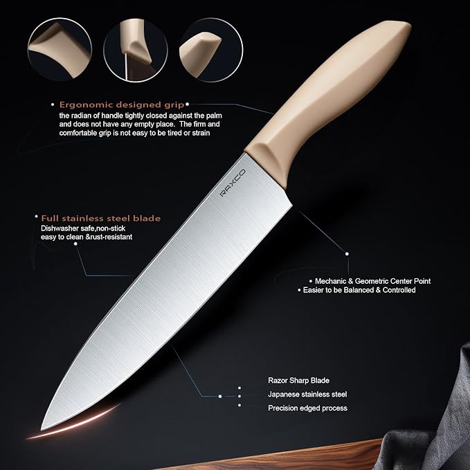 Cooking Utensils Set,18-Piece Kitchen Utensils and Knife Set,Khiki | Food-grade Silicone Utensils Heat-resistant to 410°F,5-Piece Stainless Steel Kitchen Knife with Sharpener and Cutting Board