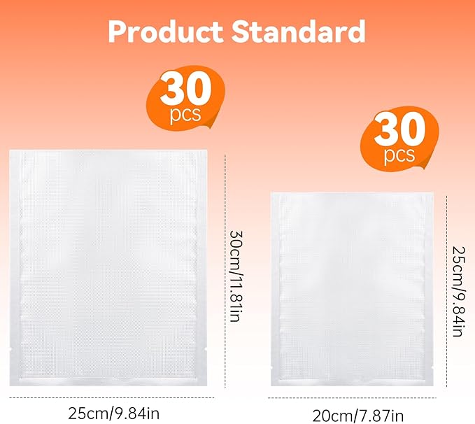 Upright Food Vacuum Sealer Bags Compatible with InstaSeal | 60PCS Vacuum Sealer Bags Replacement,Pre-Cut,Food Grade for Storage, Meal Prep or Sous Vide,9.8 *11.8& 7.8 * 9.8"