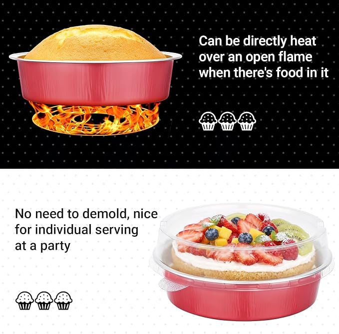Beasea 7.3oz Disposable Mini Pie Tins with Lids, 20 Pack 215ml Grapefruit Pink Aluminum Baking Cups Foil Pie Tins Small Round Tart Container for Individual Dessert Cupcake Muffin Cheesecake Quiche