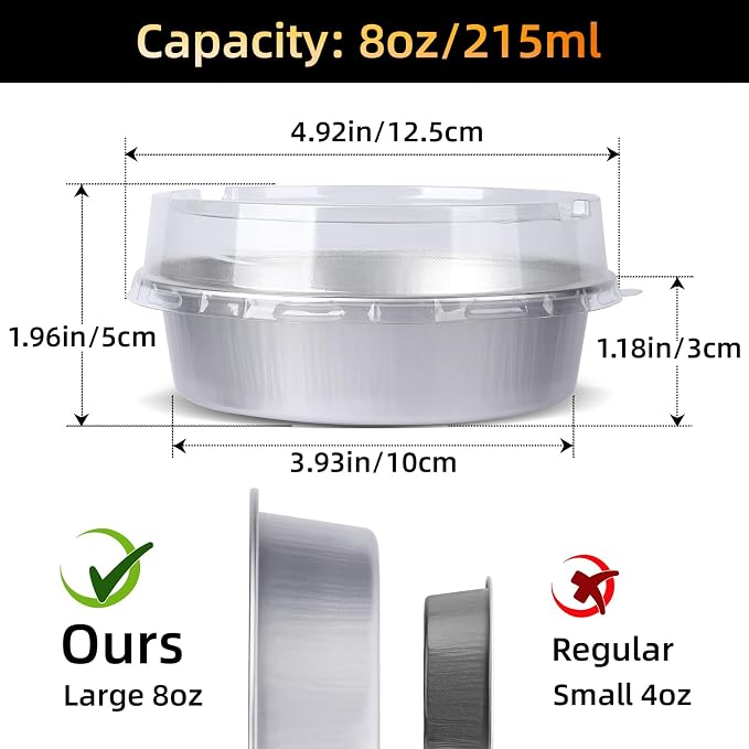 Beasea Mini Pie Pans with Lids, 120 Pack 4 Inch 8oz Disposable Mini Cake Pans Creme Brulee Aluminum Foil Pie Tart Ramekins Tins Silver Small Individual Round Containers Oven Safe for Baking