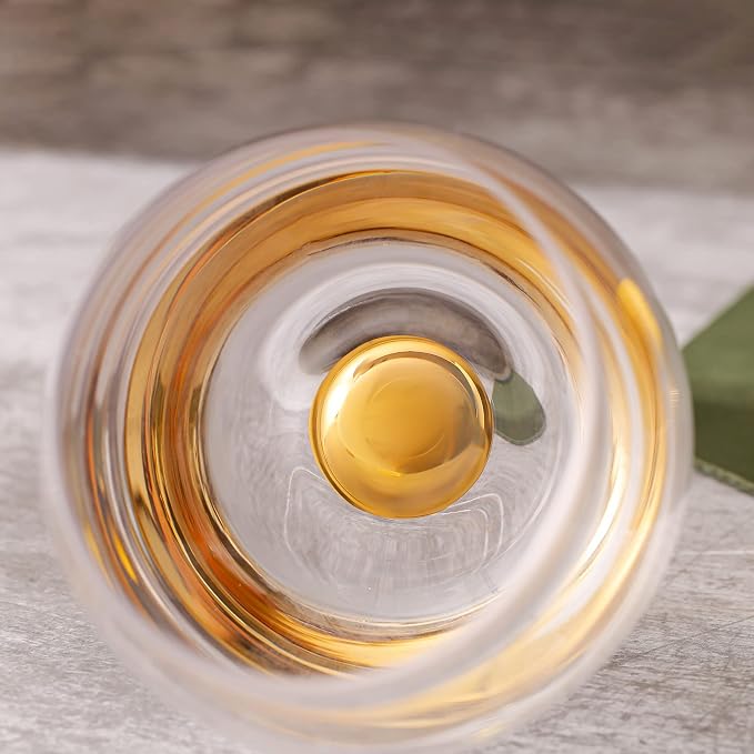Lysenn Slanted Wine Glasses Set of 2, Hand Blown Stemless Cocktail Glasses | 10oz, Unique Design, Gold Base, Premium Quality, for Brandy, Bourbon and Whiskey, Home Bar Hosts, Dinner Party, Ideal Gift