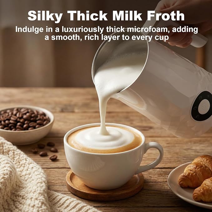 Milk Frother and Steamer, 4 in 1 Automatic Hot and Cold Foam Maker | 11.8oz Milk Warmer for Latte, Cappuccino, Hot Chocolate, Dishwasher Safe