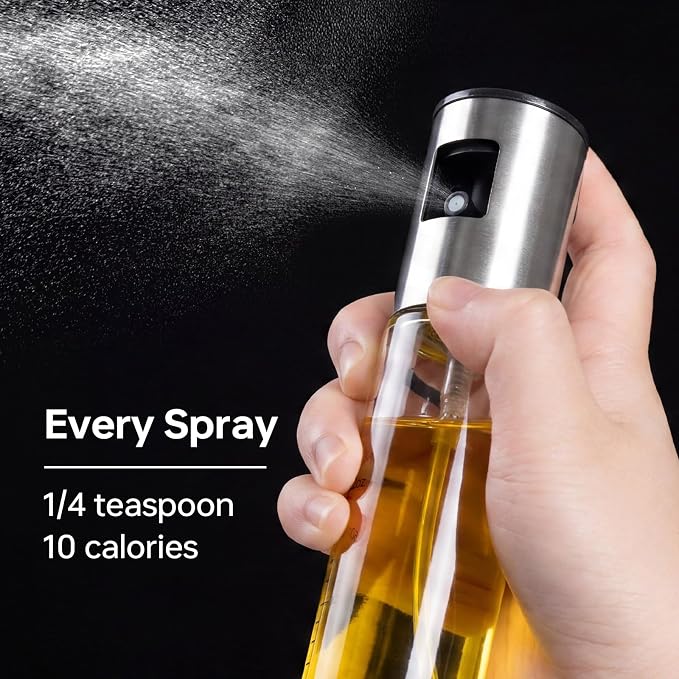4 Pack 100ml Glass Olive Oil Sprayer with Scale & 4 Label Stickers, Refillable Fine Mist Oil Dispenser for Air Fryer, Salad, Baking, Grilling, Frying