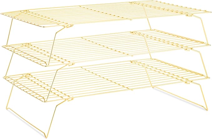 Cooling Rack for Cooking Baking 3 Tiers, 16" x 10" Wire Rack, Gold | Thick Wire Rack, Oven & Dishwasher Safe, for Roasting, Grilling, Drying, Fits Half Sheet Pan