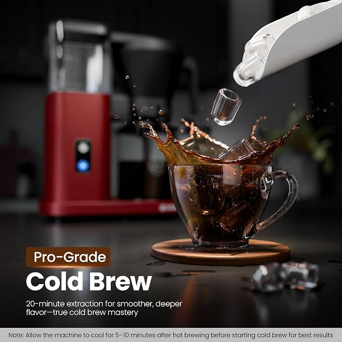 Kismile SCA-Certified 8 Cup Drip Coffee Maker, Pour Over Coffee Machine with 3s Instant Heat 197–205℉, Adjustable Flow Control, Removable Water Tank, Deep Cold Brew & 40 Min Keep Warm (Red)