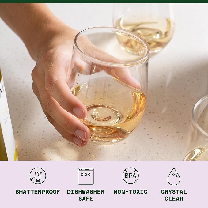 GOVINO Unbreakable Plastic Wine Glasses - Stemless Shatterproof Tritan Glassware, Fancy Cups That Look Like Glass, 12oz, Set of 4