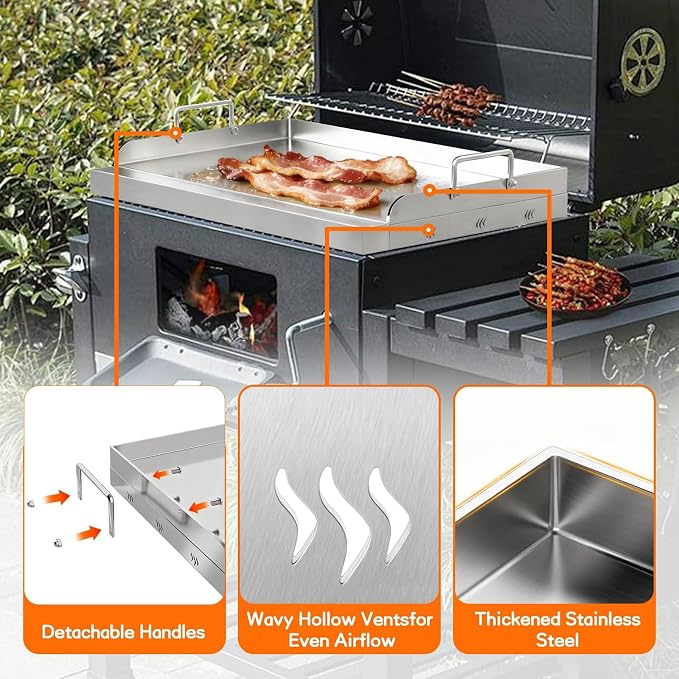 Upgraded 17" x 13" Nonstick Stainless Steel Griddle, Universal Flat Top Plate Insert with Grease Groove, Large Stove Top Griddle for BBQ, Camping, Tailgating and Parties