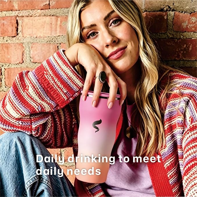 30 oz Insulated Tumbler with Straw and Lid, Blush Pink Ombre | 18/8 stainless steel, double-wall vacuum insulation, BPA-free materials, reusable straw, for everyday hot and cold drinks.