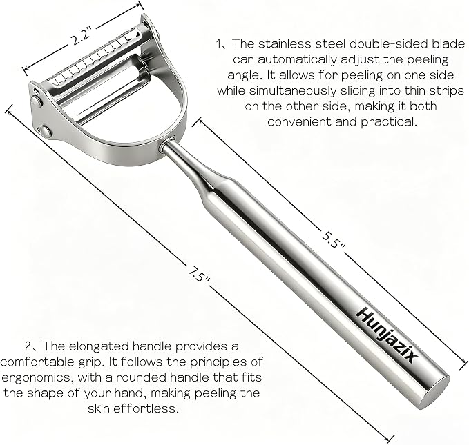 2-in-1 Julienne Vegetable Peeler, Julienne Peeler Shredder Tool | Stainless Steel Handed Julian Peels and Slices for Kicthen, Suitable for Make Vegetable Noodles, Fruit and Vegetable Salad
