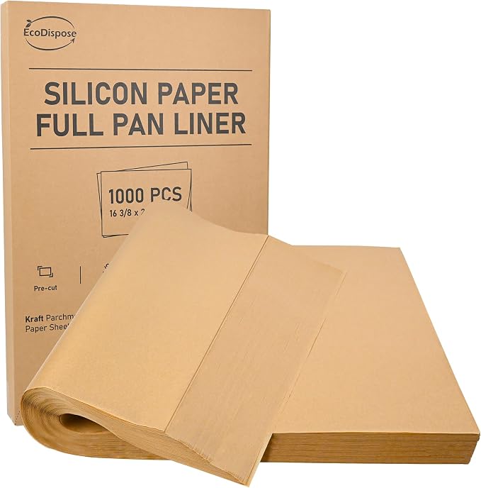 EcoDispose 1000 Pcs Precut Parchment Paper Baking Sheets, 16-3/8" x 24-3/8" | Unbleached, Non-Stick, Heavy Duty, Greaseproof, Full Pan liner for Baking, Grilling, Steaming