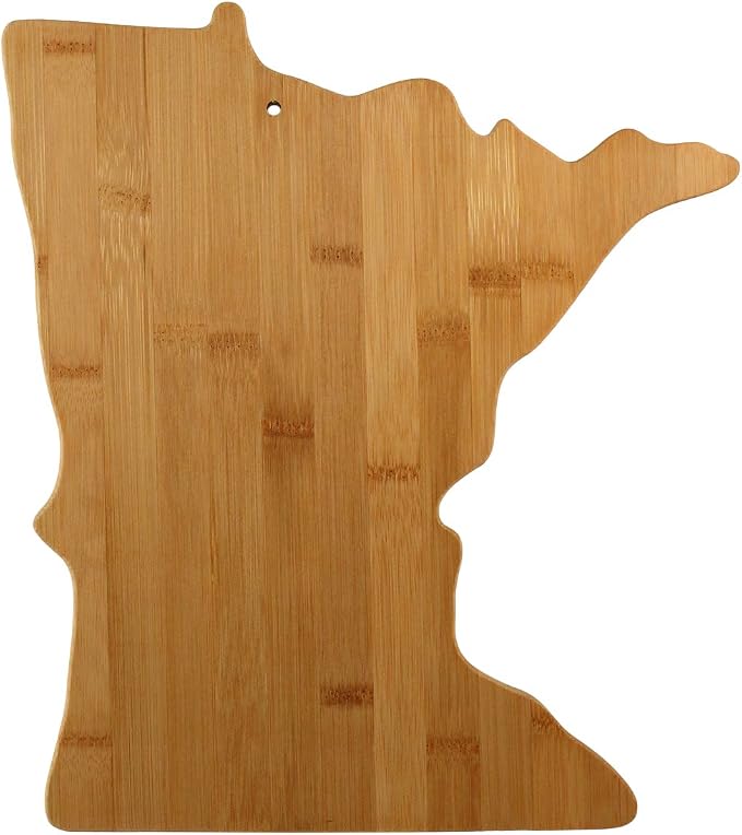 Totally Bamboo Minnesota State Shaped Bamboo Serving and Cutting Board | State charcuterie board with natural bamboo grain. Knife-friendly surface for food prep. Hang tie for wall display.