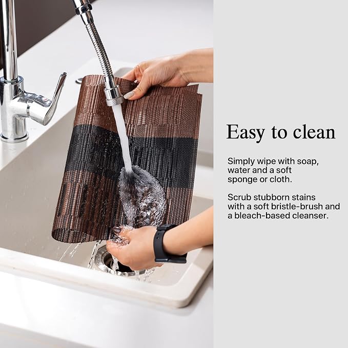 Placemats Set of 8 - Easy Clean Woven Vinyl Placemats for Dining Table, Indoor/Outdoor Place Mats, Washable PVC Table Mats （Ombre Brown Black）
