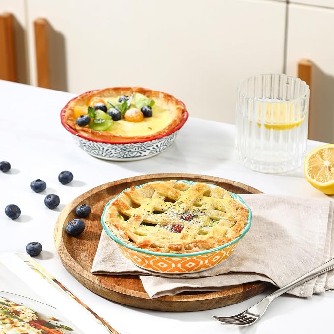 Selamica Ceramic Mini Pie Pans, 6 Inch Pie Dish for Baking, Small Pie Plate with Fluted Edge for Dessert Apple Pie, Oven Safe, Set of 6, Assorted Colors
