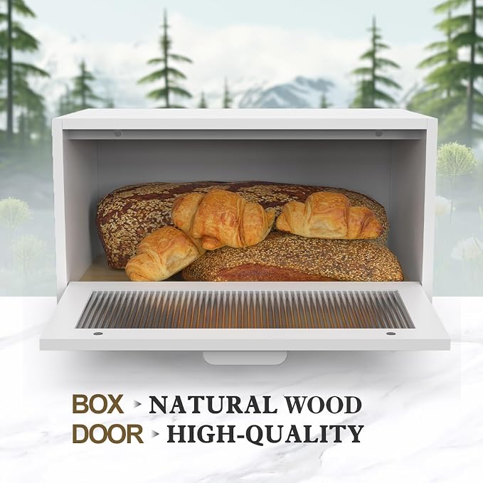 LOHASOK Bread Box for Kitchen Countertop | Wooden,Large, Farmhouse Bread Container Holder Storage, Acrylic translucent window