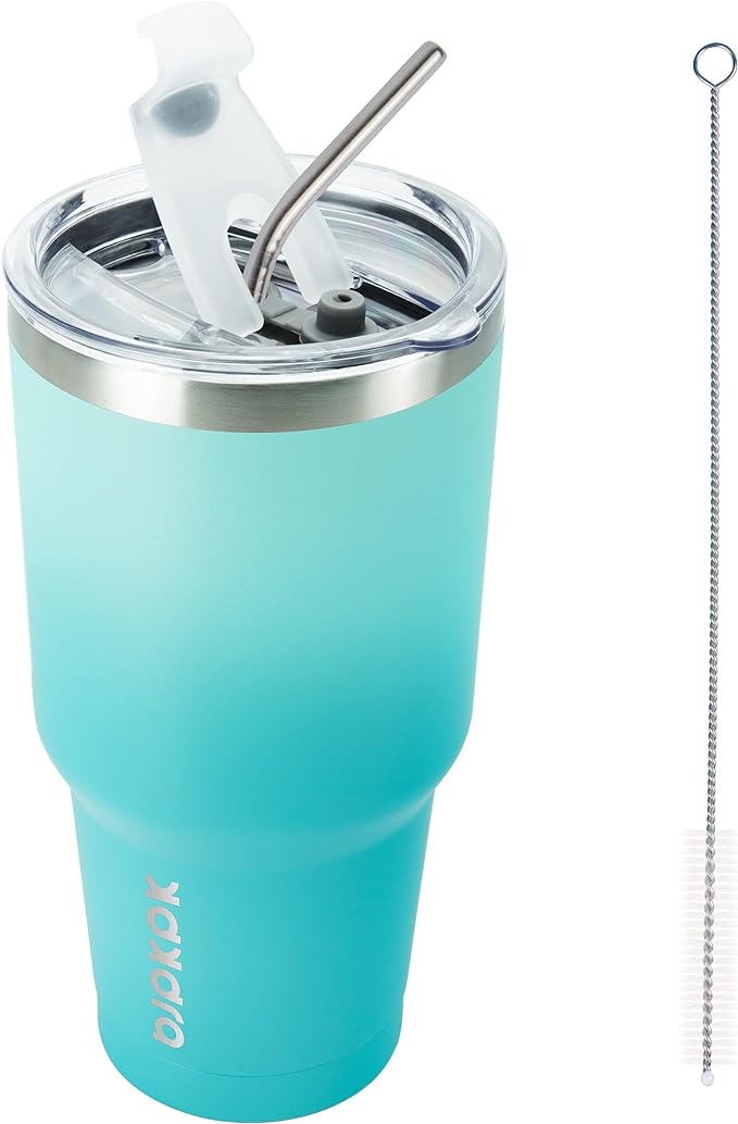 BJPKPK 30 oz Tumbler with Lid and Straw, Insulated Stainless Steel Cup | Double Wall Vacuum, BPA Free, Leak Proof, Keeps Hot/Cold, Travel & Beach Ready, Car Holder Fit, Mint