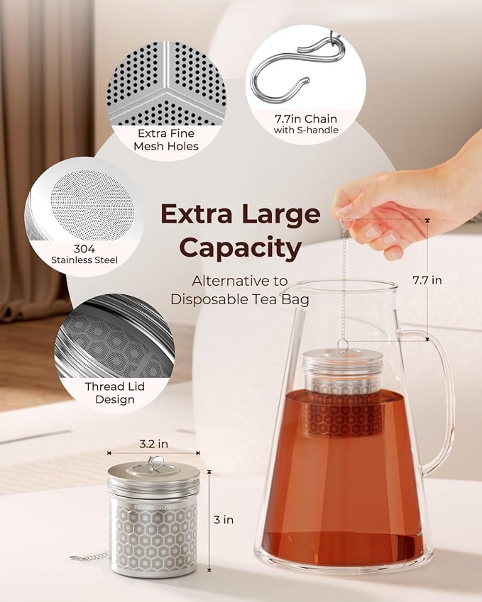 2 Pack Extra Large Tea Infuser for Loose Leaf Tea & Spice Ball | 304 Stainless Steel Tea Strainer Fine Mesh Large Tea Ball 3.2” x 3” Loose Leaf Tea Steeper for Teapot Pitcher Kettle