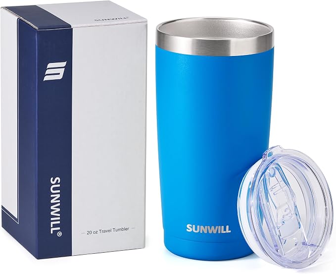 SUNWILL Travel Coffee Tumbler 20 oz, Insulated Mug with Lid, Stainless Steel Cup for Outdoor, Powder Coated Royal Blue