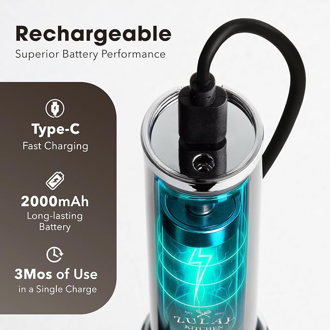 Zulay Kitchen Rechargeable Milk Frother Handheld - Frother Wand, Drink Mixer, Electric Whisk Frother, for Cappuccinos, Matcha & Protein Powder - Lux 4 Whisk 2 Speed Waterproof 2000mAh Alpha Black