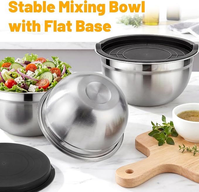 Beasea Stainless Steel Mixing Bowls, 5 Pack 1.5 QT Stackable Nesting Mixing Bowls with Lids, Metal Bowl with Lid for Baking, Meal Prepping, Salad, Serving, Food Storing