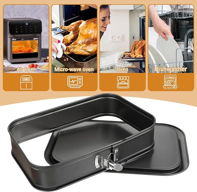 Kenaoeoe 14 x 9.5 Inch Large Springform Pan Rectangle Cake Pan with Removable Bottom Non-Stick Carbon Steel Bakeware for Baking, Gray