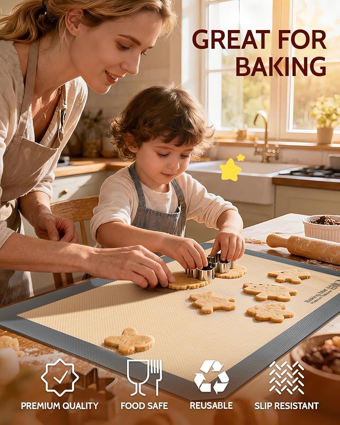 Sopito Platinum Silicone Baking Mat, Non-Stick Silicone Baking Sheet, 5 Pcs | Reusable, Food-Grade, Heat Resistant to 480℃, Dishwasher Safe, Half-sheets, Quarter-sheets, and Round Mat Set, Versatility