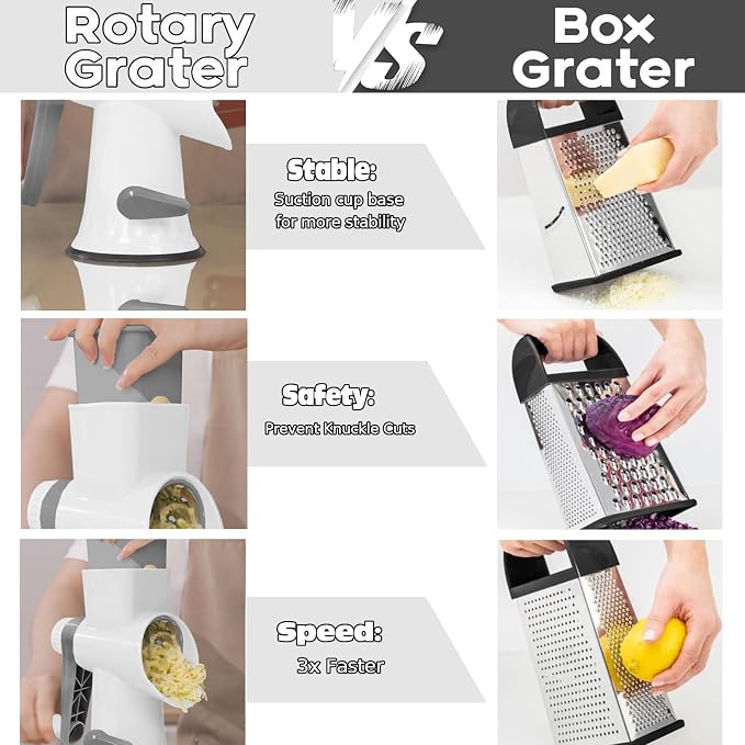 Cheese Grater with Handle,Multifunctional Rotary Cheese Grater | Kitchen Cheese Shredder Can Easily Chop Vegetables,Potatoes,Carrots,Etc.The Suction Cup is Stable and Easy to Clean