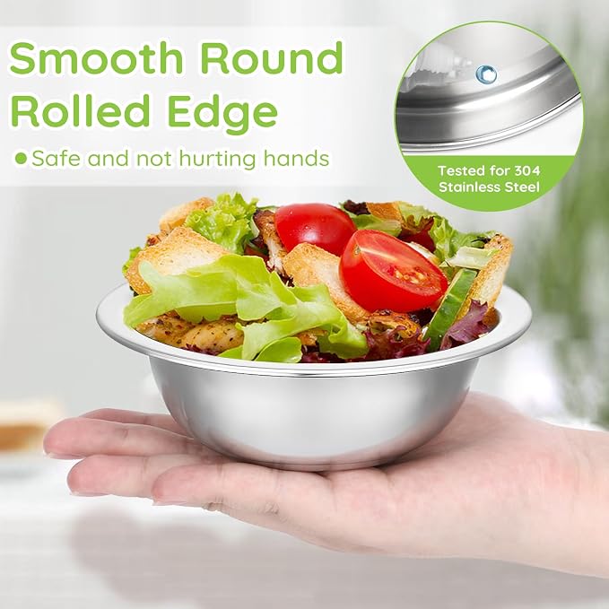 304(18/8) Stainless Steel Mixing Bowls for Kitchen, 2 Pack 5.5" Small Metal Mixing Cooking Bowls Thickened Set Stackable for Baking Serving Cooking Food Prep Storage Dishwasher Safe Heavy Duty