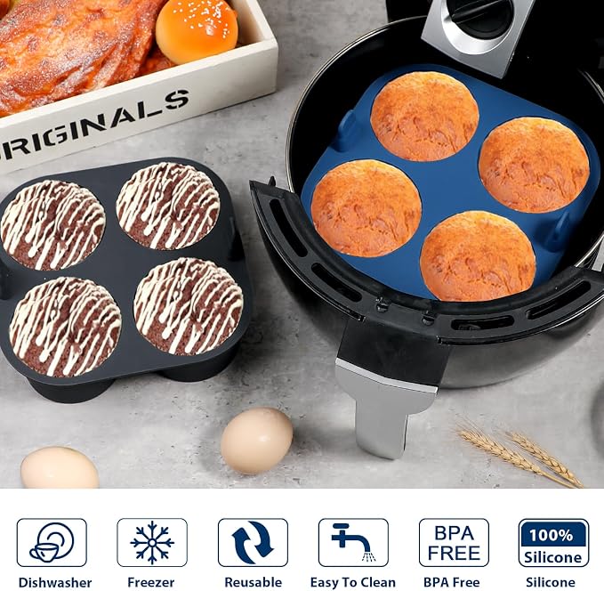 Webake 2PCS Jumbo Silicone Air Fryer Muffin Pan for Baking, 4-Cavity Egg Bites Silicone Mold, Nonstick BPA Free Muffin Tins Baking Cups