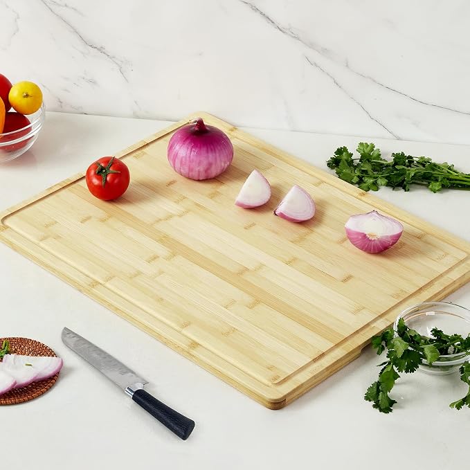 24"X18" Bamboo Cutting Boards for Kitchen, Extra Large Wood Cutting Board with Deep Juice Groove & Handle